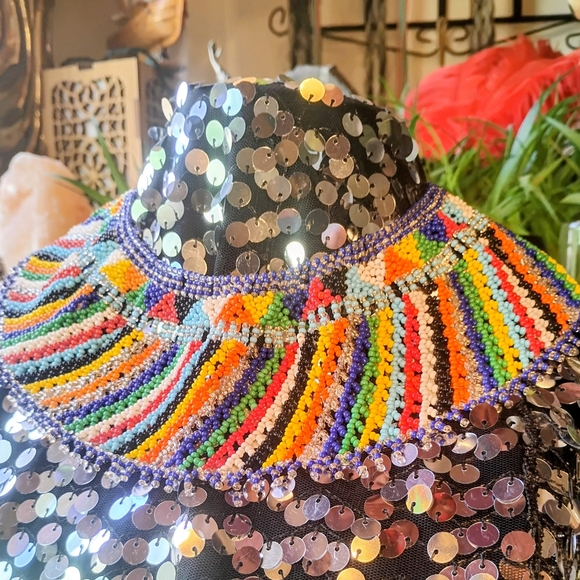 Vintage Wild Bohemian Festival Glass Micro Bead Multicolor Necklace Collar - Picture 2 of 10